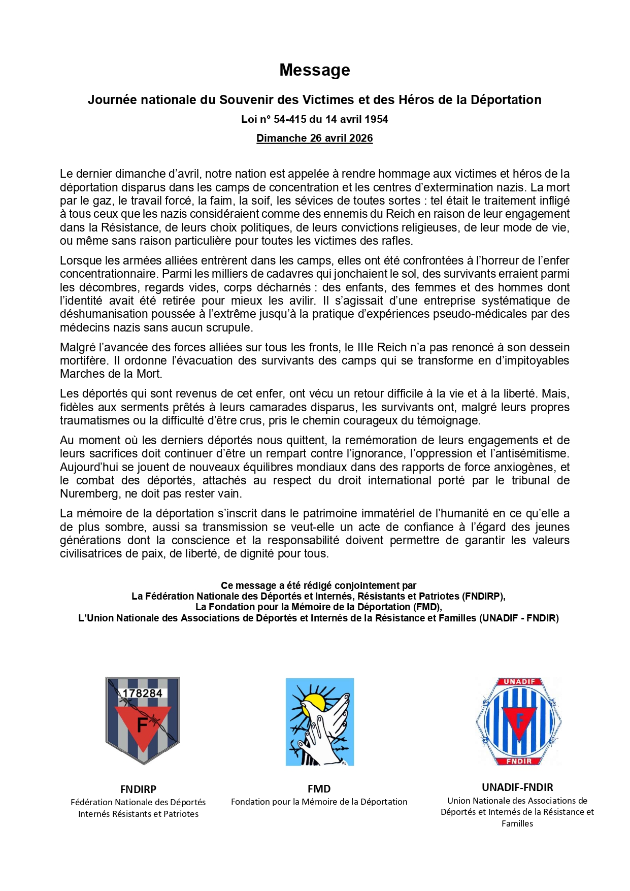 Message des déportés